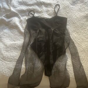 Black Sheer Bodysuit with Straps